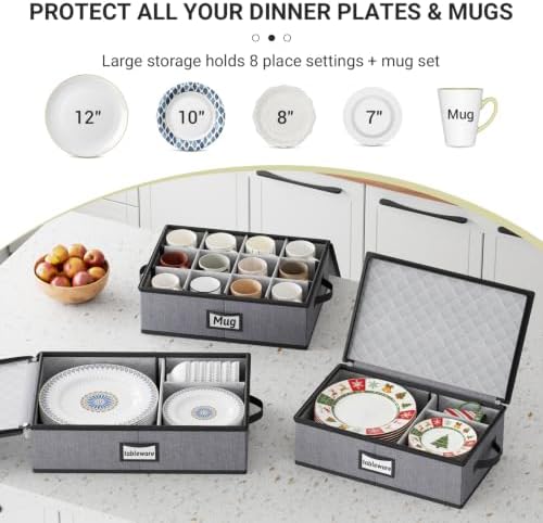 MISSLO Large Capacity China Storage Containers Hard Shell Plate Storage Containers, Kitchen Packing Moving Boxes for Dishes, Dinnerwares, Mugs Protectors, Grey, 3 Piece Set - Image 2