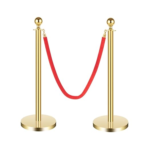 8 Pcs Stanchions with Red Velvet Ropes Set, 4 Red Velvet Ropes and 8 Stainless by Unknown