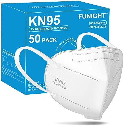 Funight KN95 Face Mask 5-Ply Breathable Filter Efficiency≥95% Protective Cup Dust Disposable Masks Against PM2.5 White 50 Pack by Funight