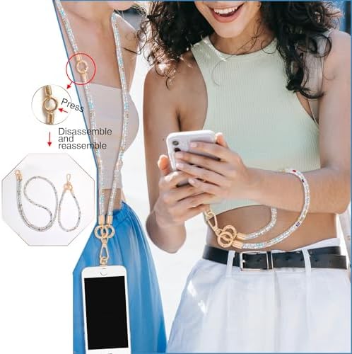 Crystal Phone Strap Crossbody Rhinestone Anti Theft Layered Strap Crossbody Gold Metal Buckles Cell Phone Neck for Women (Colour) - Image 3