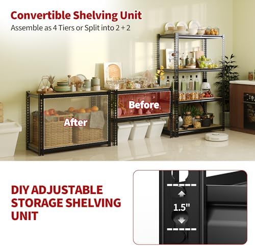 2000 Lbs Heavy Duty Garage Shelving Unit, 4 Tier Adjustable Metal Storage Shelves, 40" L x 20" W x 60" H Garage Shelf Rack for Kitchen, Pantry, Basement, Bathroom & Laundry - Image 5