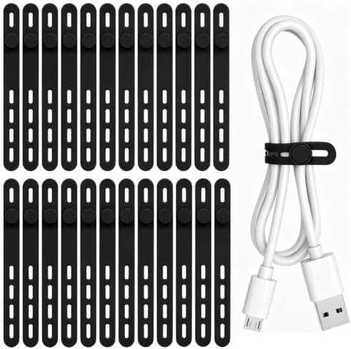Donruby 24Pcs Silicone Cable Ties, Reusable Cord Organizer Straps, Black by Donruby