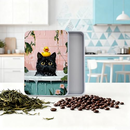 Large Metal Tins Box with Lid, Black Cat Bathroom - Image 5