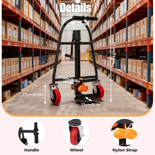 1100LBS Manual Furniture Mover, 2 Funiture Handling Tool, 11.8in Lift Height Two 190-inch Nylon Straps 6Inch 4-Wheels Carbon Steel Material Heavy Duty Transport Equipment w/2 Handles - Image 4