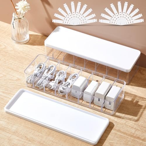 Tatuo Cord Organizer Box with Lid, Clear, White, 2 Pack by Tatuo