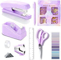 Dimonluce Purple Desk Accessories, Purple Office Supplies Accessories with Tape Dispenser, Stapler, Staple Remover, 1000 Staples, Tape, Clips Set, Ruler, Scissor, Pen by Dimonluce