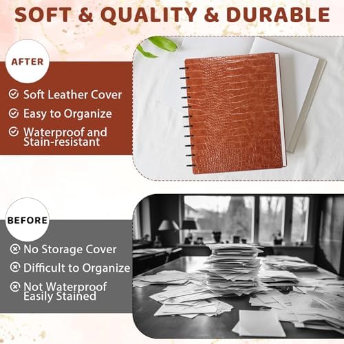 Pu Leather 8.5x11 In Discbound Notebook Cover And Disc Set Discbound Planner Cover With 11 Pcs Expansion Discs Disc Bound Notebook Accessories Letter Size For Office(Brown;No Inner Paper) - Image 4