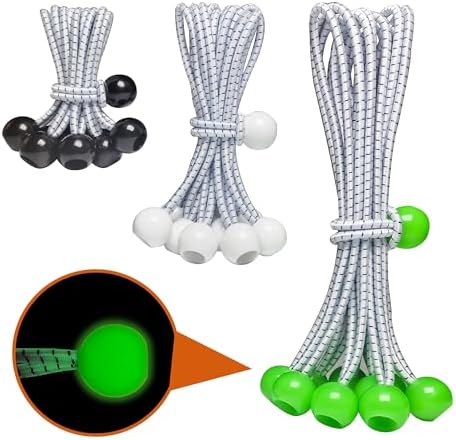 30-Piece Ball Bungee Cords, A Bungee Cord with a Ball Comes in Three Sizes: 4 "6" 9", UV Resistant, Antioxidant, Secure Tie Down. (30, Black, White, Green) by Yelier