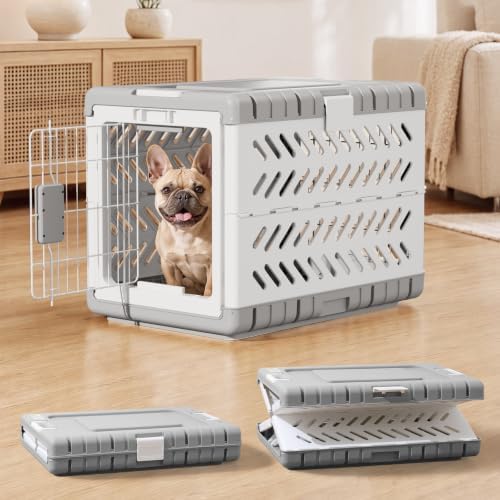 28" L Travel Dog Crate -Collapsible Dog Crate for Medium/Small Dogs, No Tools Required with Space Saving Design,Portable Foldable Dog Carrier with 2 Smooth Wheels,Handles for Easy Moving,Grey by GardnerPet