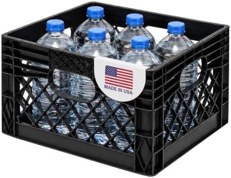 EconoHome Milk Crate - Stackable Storage Crate with Built-In Handles - Heavy Duty Plastic Material - Ventilated Organizer Bin for Garage, Pantry, Classroom, Office & Moving - Black, 13x13x11, 1-Pack by EconoHome