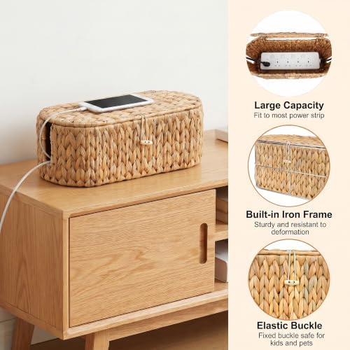 Set of 2 Cable Management Box, Handwoven Cord Hider Box with 3 Open Slots - Image 3