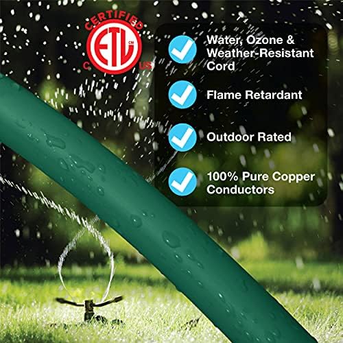 Clear Power Outdoor Extension Cord 25 FT 16 Gauge 3Prong Cords for Christmas Light, Holiday Decoration, Yard (3 Outlets, Green, 25 ft) - Image 5