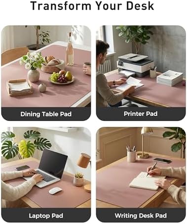Aothia Faux Leather Desk Mat - Large Mouse Pad, Non-Slip PU Leather Blotter, Waterproof Writing Surface for Office and Home (Dark Pink, 63" x 17") - Image 6