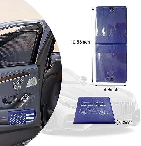 Ziciner Car Registration Insurance Holder, 2Pack Essential Auto PVC Card Document Glove Box Organizer with Velcro Closure, Universal Car Accessories for Men & Women (Blue/Back Flag) - Image 2