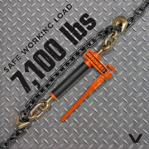 VULCAN Chain and Load Binder Kit - (2) Grade 80 3/8 Inch x 10 Foot Chains and (2) Folding Handle Load Binders - 7,100 Pound Safe Working Load - Image 2