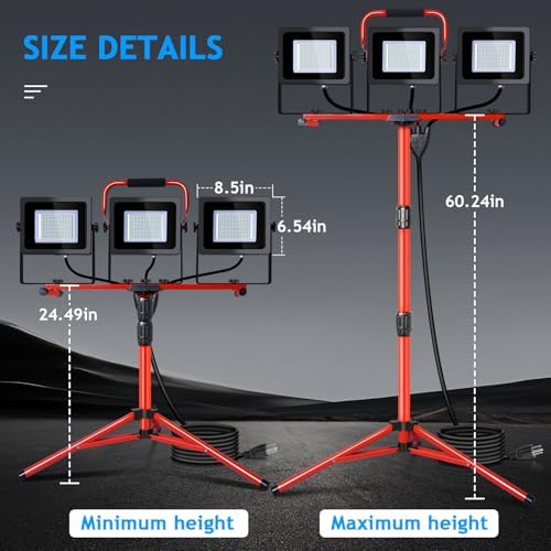Juyace 2 Pack 150W LED Work Light with Tripod Stand,Dual Head Flood Light - Image 2