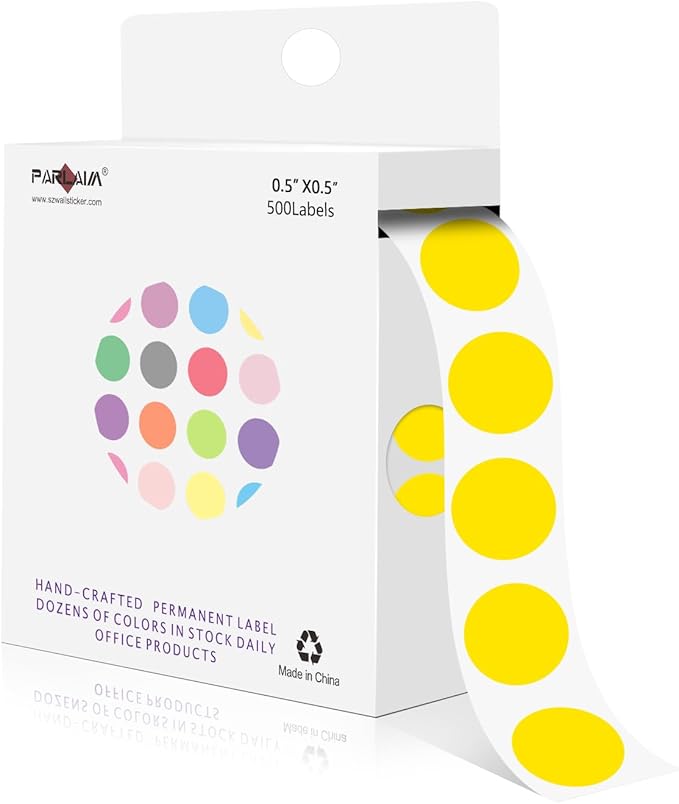 PARLAIM 1/2 Inch Round Adhesive Color-Code Dot Stickers, 500 Stickers Inventory by PARLAIM