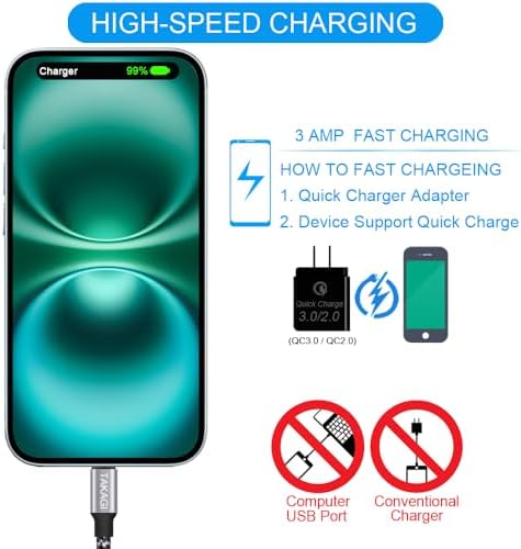 USB C Cable Fast Charging Nylon Braided 3Pack 6ft USB A to Type C Cord - Image 5