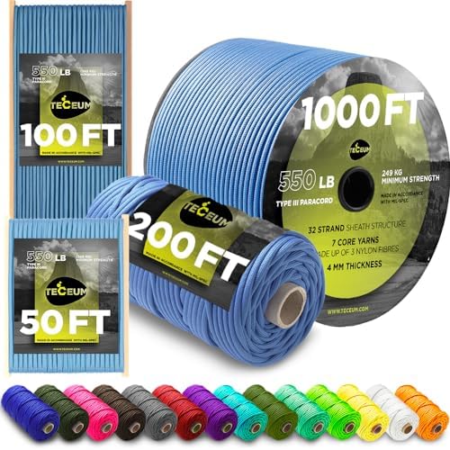 Paracord Rope 550 lb 4mm – Parachute Cord – Utility Camping Rope by TECEUM