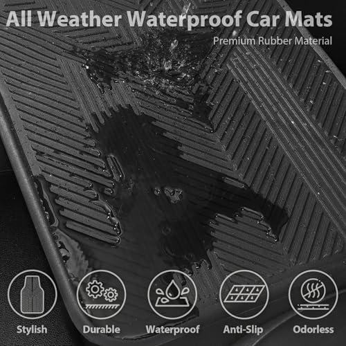 CAR PASS Universal Car Floor Mats & Cargo Liner Full Set, Waterproof Anti-Slip Rubber Trim to Fit Trunk Mats All Weather Protection Fit Car SUV Sedan Coupe Vehicle Automotive 5 Pieces, S-M Size Black - Image 4