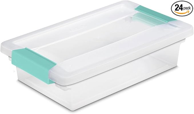 Sterilite 24-Pack Clip Box, Stackable Clear Plastic Bins by Sterilite