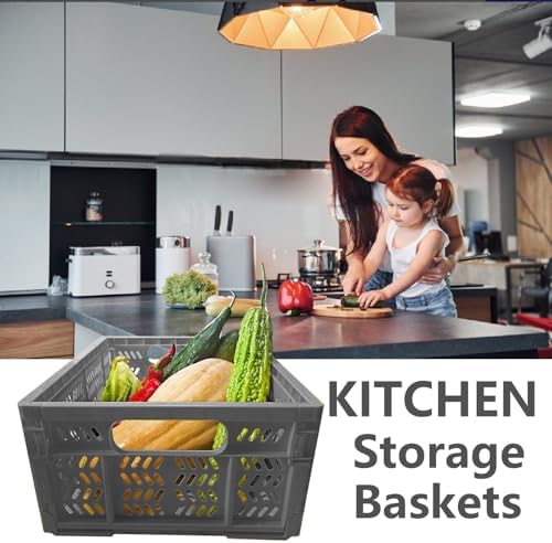 4-Pack Plastic Storage Crates,20L Foldable Baskets,Collapsible Crates, Baskets and Bins for Toys, Home Storage, Office Products, Gifts, Easter Eggs (Grey) - Image 4