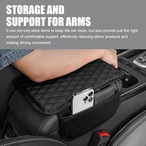 Upgraded Car Center Console Cover, Microfiber Leather Armrest Cover Cushion with 2 Storage Bags, Scratch-resistant Armrest Storage Box, Universal Car Interior Protector Accessories (Black) - Image 5
