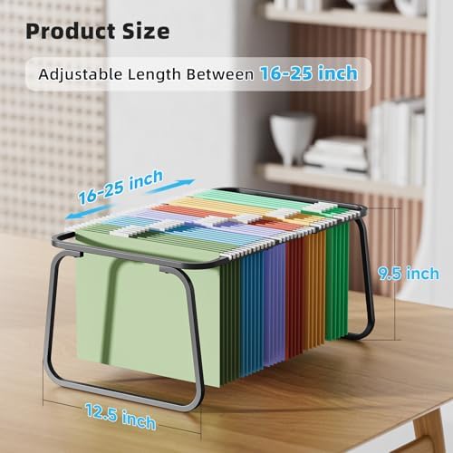 Marbrasse Hanging File Folder Frame, Adjustable Letter Size File Holder 16-25 Inches, Metal File Cabinet Rails for Office, Home, School, Black - Image 4