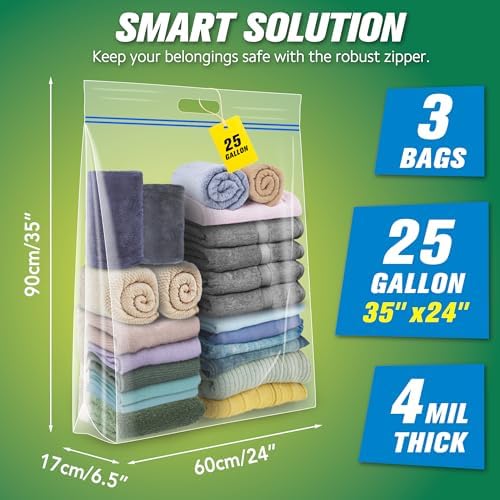 HIBAG 25 Gallon Jumbo Storage Bags, 35” x 24” Resealable Clear Bags with Handle, Extra Large XL Heavy Duty for Clothes Pillow Travel Moving, Pack of 9 - Image 2