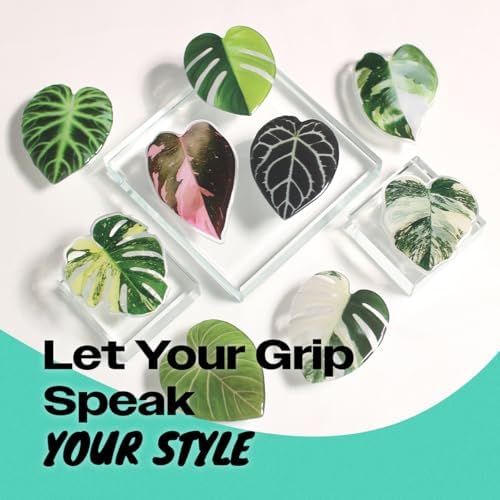 OnTheGrip Cute Acrylic Tropical Leaf Design Collapsible Expandible Mobile Phone Grip Stand Holder for Smartphone Tablet Cell Phone Accessory (Crystallinum Dark) - Image 3