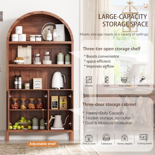 Ieejdn 71.34" Tall Arched Kitchen Pantry,Modern Fluted Wood Storage Cabinet with Doors,Adjustable Shelves,Organizer, Versatile Cupboard for Kitchen,Living Room,Dining Room,Bathroom,Walnut - Image 3