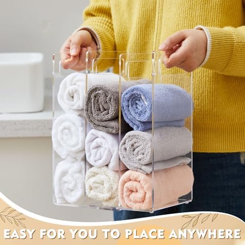 LEIFIDE Set of 2 Towel Organizer for Closet Shelf, Interlocking Acrylic Towel Storage Organizer for Bathroom, Storage Rack with Divider for Linen Closet, Cabinet and Home Organization (Clear) - Image 2
