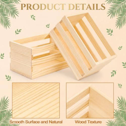 Goaste 6 Pack Small Wooden Crates, 6.5" x 4" x 3.5" Unfinished Rustic Wood Storage Boxes, Ventilated Mini Decorative DIY Craft Baskets for Farmhouse Kitchen Bath Office Display, Jewelry Toys Storage - Image 3
