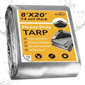 Winpull Heavy Duty Tarp 14 Mil Tarp Waterproof Silver 8x20 FT, UV Resistant Poly Tarp with Reinforced Grommets for Camping, Boat Cover, Patio Furniture, Roof, Firewood Pile by Winpull