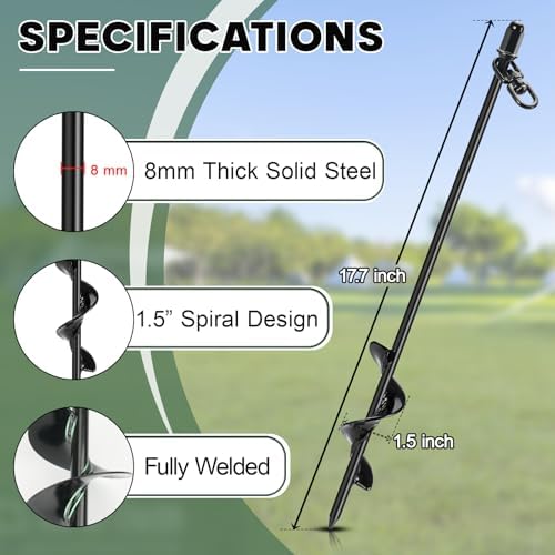 Tinnmao 8-Pack 17.7" Tent Stakes Heavy Duty, with 8" Ratchet Tie Down Straps (1/8" φ) Kit for High Wind, 8mm Solid Steel Spiral Ground Anchors Screw in for Tarp | Canopy | Sand Beach Camping Tent - Image 5