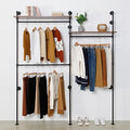 Industrial Pipe Clothing Rack with 2 Shelves, Clothes Rack Wall Mounted Heavy Duty Clothing Store Display Stands Garment Rack Closet System(Black, 96.5x80.7inch) by EDCB
