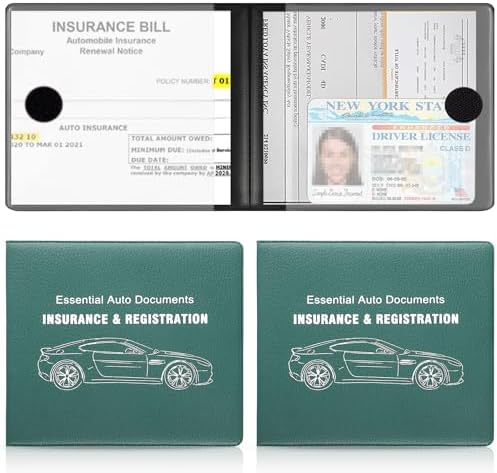 UYYE Car Registration and Insurance Card Holder, Vehicle Glove Box Car Organizer, Interior Car Accessories for Documents, Cards, License - 2 Pack by UYYE