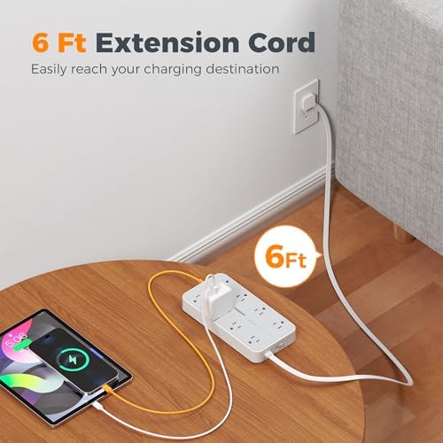 TESSAN Extension Cord with 1080 Joules Surge Protection, 6 Ft, Grey - Image 6