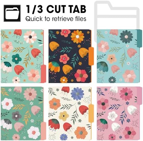 24 Pack Decorative File Folders, 1/3 Cut Tab Floral Colored Folders Letter Size 8.8 x 11.6 Inch, Assorted 6 Styles Filing Folder for Office School Business - Image 4