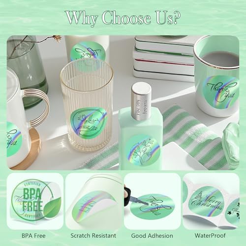 2 Inch Holographic Thermal Sticker Labels,Rainbow Glitter Finish, Water-Proof & Tear-Resistant Label, No Residue Removable Label for Price/Name Tag, Logo Design,Light Green, (200Labels/Roll) - Image 4