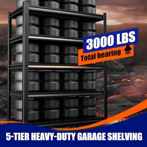 Set of 3 Garage Shelving Heavy Duty Storage Shelves, Metal Adjustable Shelving Unit, Utility Garage Organizer Shelf for Basement, Pantry, Kitchen, Warehouse,16" D x 35" W x 71" H, Black - Image 4
