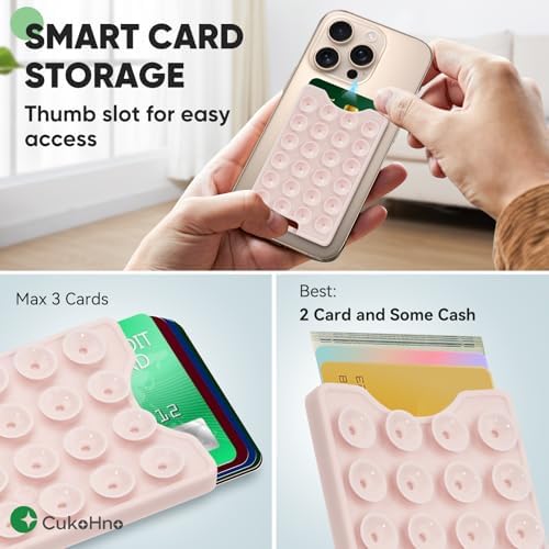Suction Phone Card Holder Adhesive Mount,Up to 3 Cards,Chalk Pink - Image 2