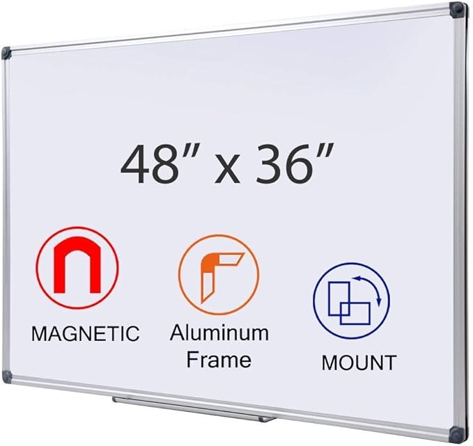 48" x 36" Magnetic Whiteboard for Wall Mount, Large Dry Erase Board by DexBoard