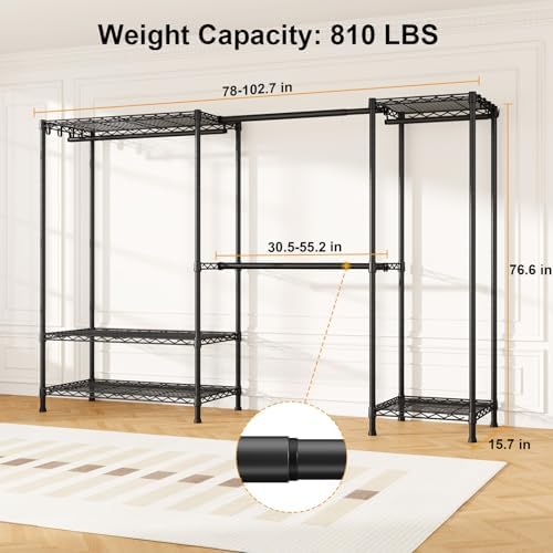 ULIFHOME E17 Heavy-Duty Clothes Rack with 2 Expandable Hanging Rods, Black - Image 4