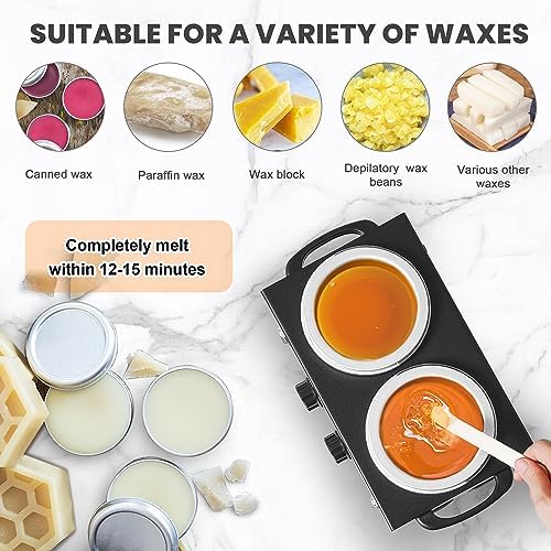 Professional Hair Removal Kit - Wax Warmer Machine with Double Pot, Large Capacity for Spa Salon and Home Use, Non-Stick Easy Clean Pots, 50 Sticks & 20 Collars (Black) - Image 3