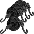 Bungee Cords with Hooks Heavy Duty, Flat Adjustable Bungee Cords with Hooks 40 Inch, Rubber Black Bungee Straps with Buckle Hooks for Outdoor, Camping, Tarps, Bike Rack, Tent, Truck, 4 Pack by Rugtol