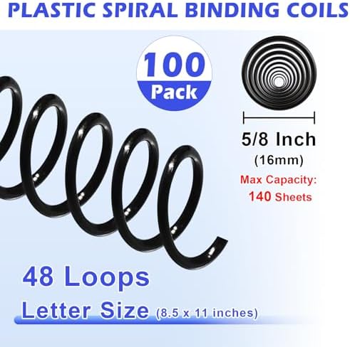 TOTiyea 100 Pack Plastic Spiral Binding Coils,16mm(5/8") Binding Spirals,140 Sheet Capacity,4:1 Pitch, Black - Image 2