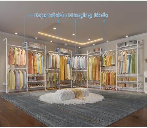Timate F4 Wall Mounted Clothes Rack Industrial Pipe Clothing Rack for Hanging Clothes, Expandable Garment Rack Heavy Duty Wardrobe Closet Organizer and Storage, Adjustable Industrial Closet Kit, White - Image 3