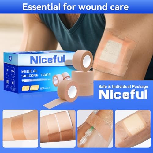 Niceful Silicone Medical Tape, for Sensitive Skin Safe, 1" x4Yd 4 Rolls - Image 3