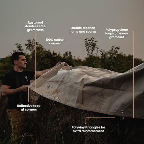 WHITEDUCK Canvas Tarp 18 oz. Heavy Duty Water Repellent UV Resistant, Rustproof Grommets, Industrial & Commercial Use Cloth Tarp (Cut Size: 12'x12', Finished Size: 11'6"x11'6", Brown) - Image 3